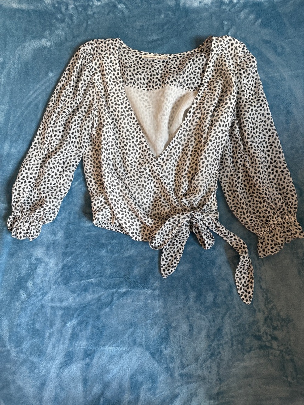 Abercrombie & Fitch Cream Wrap Blouse with Black Spot Print